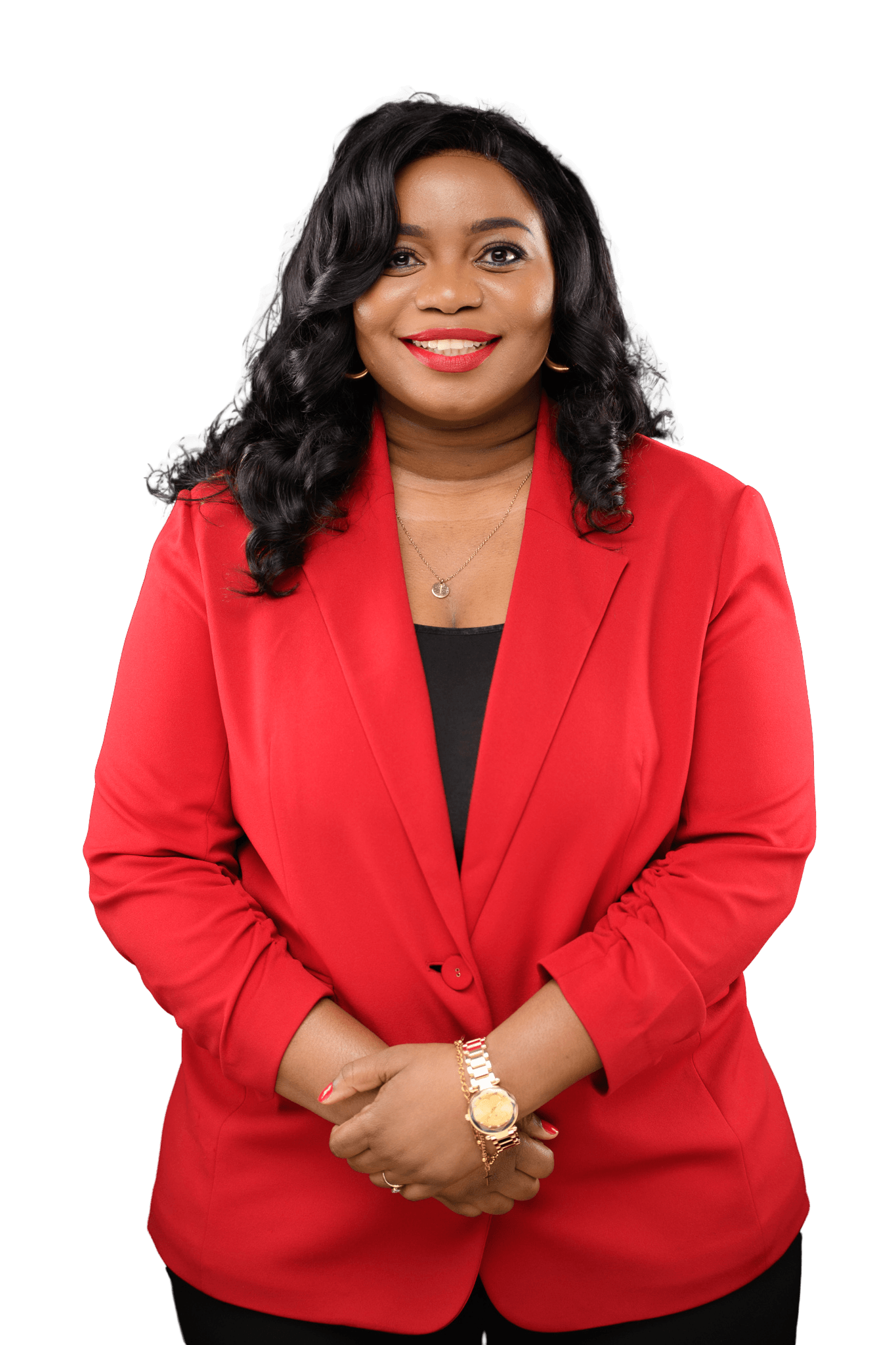 Imelda Kandiero Sabuni in a red blazer, smiling